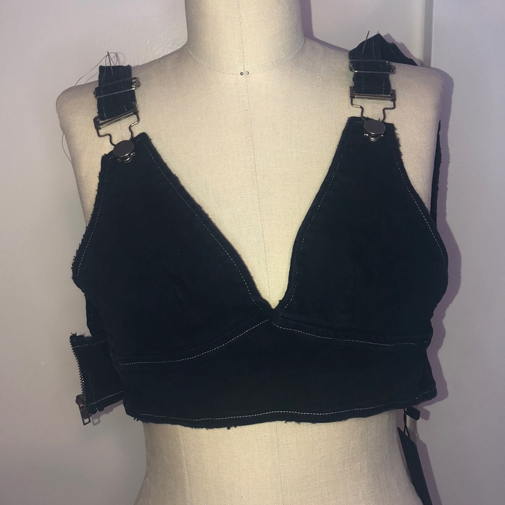 Black denim bralette. LF Brand